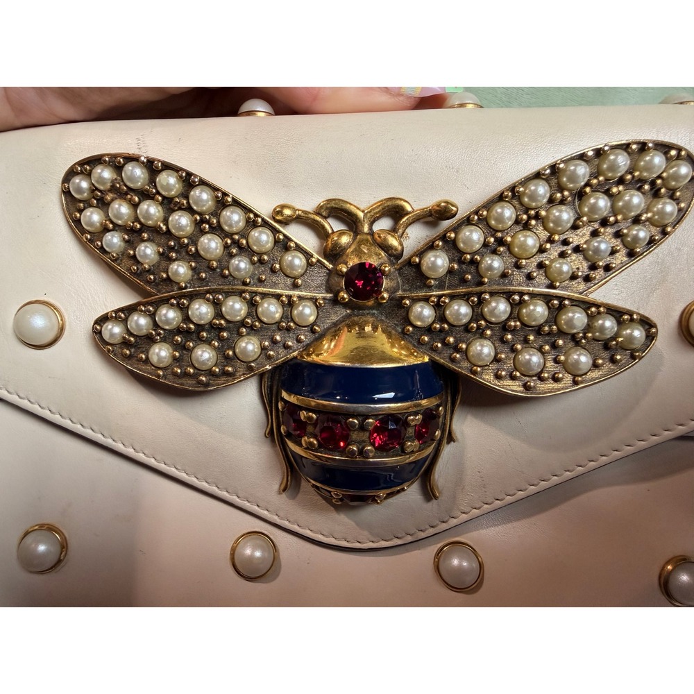 Gucci Queen Margaret Bee Pearl White Leather Shoulder Bag 453778 486628 - Picture 2 of 9